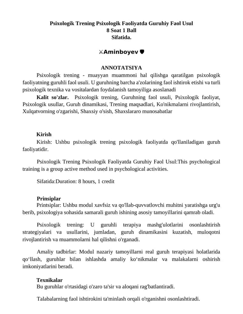 Psixologik Trening Psixologik Faoliyatda Guruhiy Faol Usul