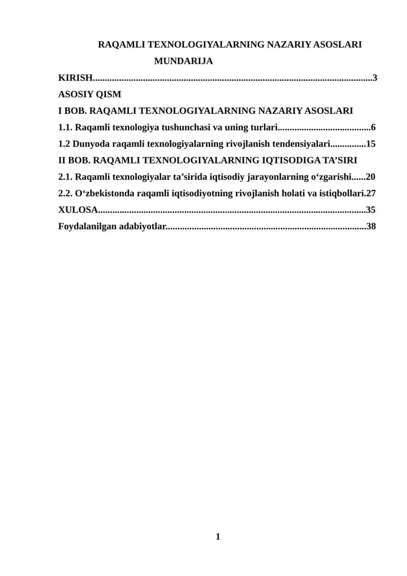 RAQAMLI TEXNOLOGIYALARNING NAZARIY ASOSLARI