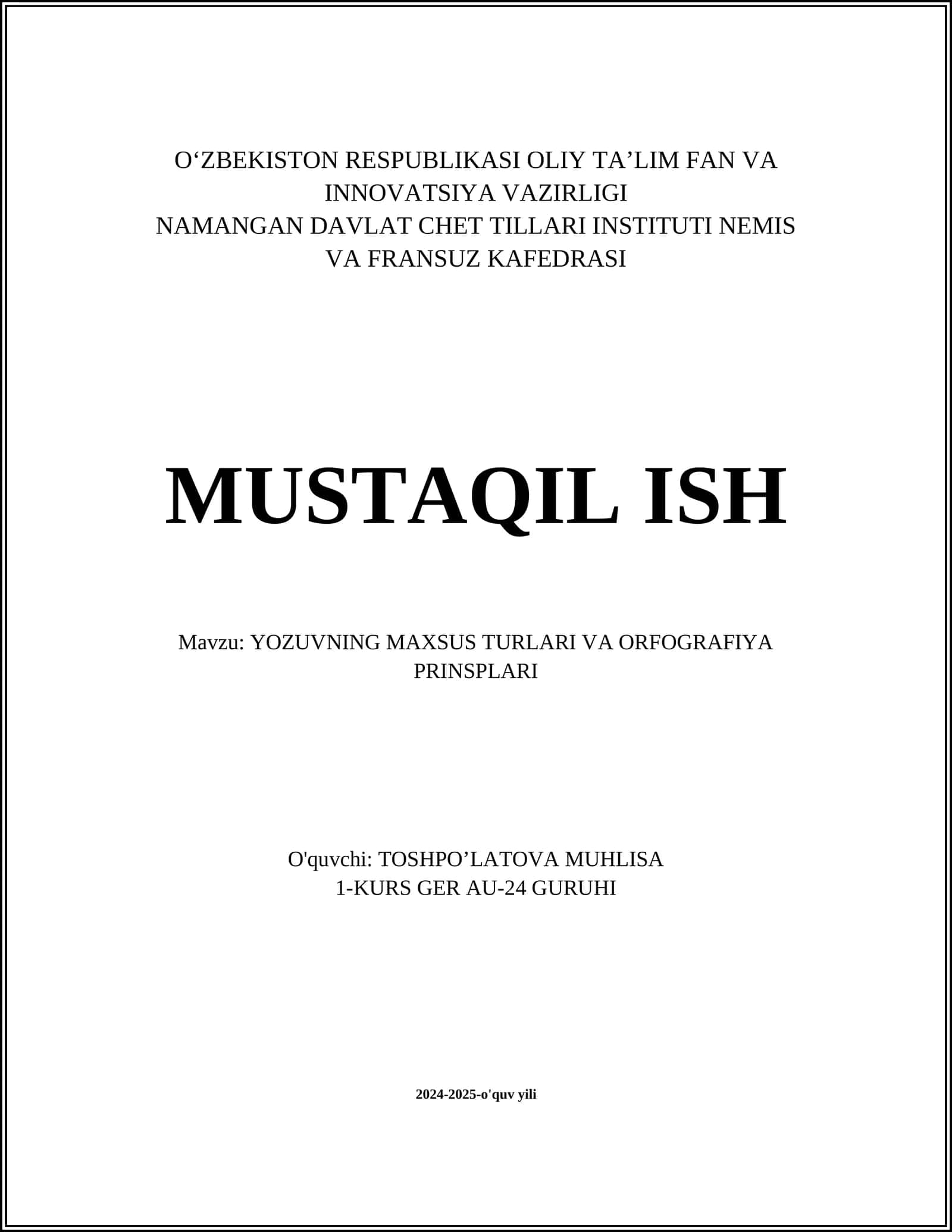 YOZUVNING MAXSUS TURLARI VA ORFOGRAFIYA PRINSPLARI
