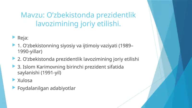 O’zbekistonda prezidentlik lavozimining joriy etilishi