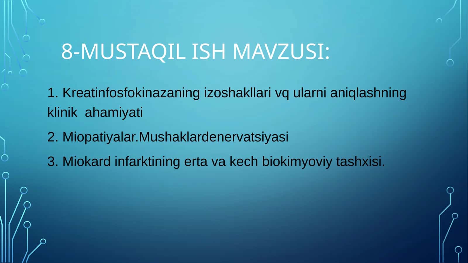 Kreatinfosfokinazaning izoshakllari vq ularni aniqlashning klinik ahamiyati
