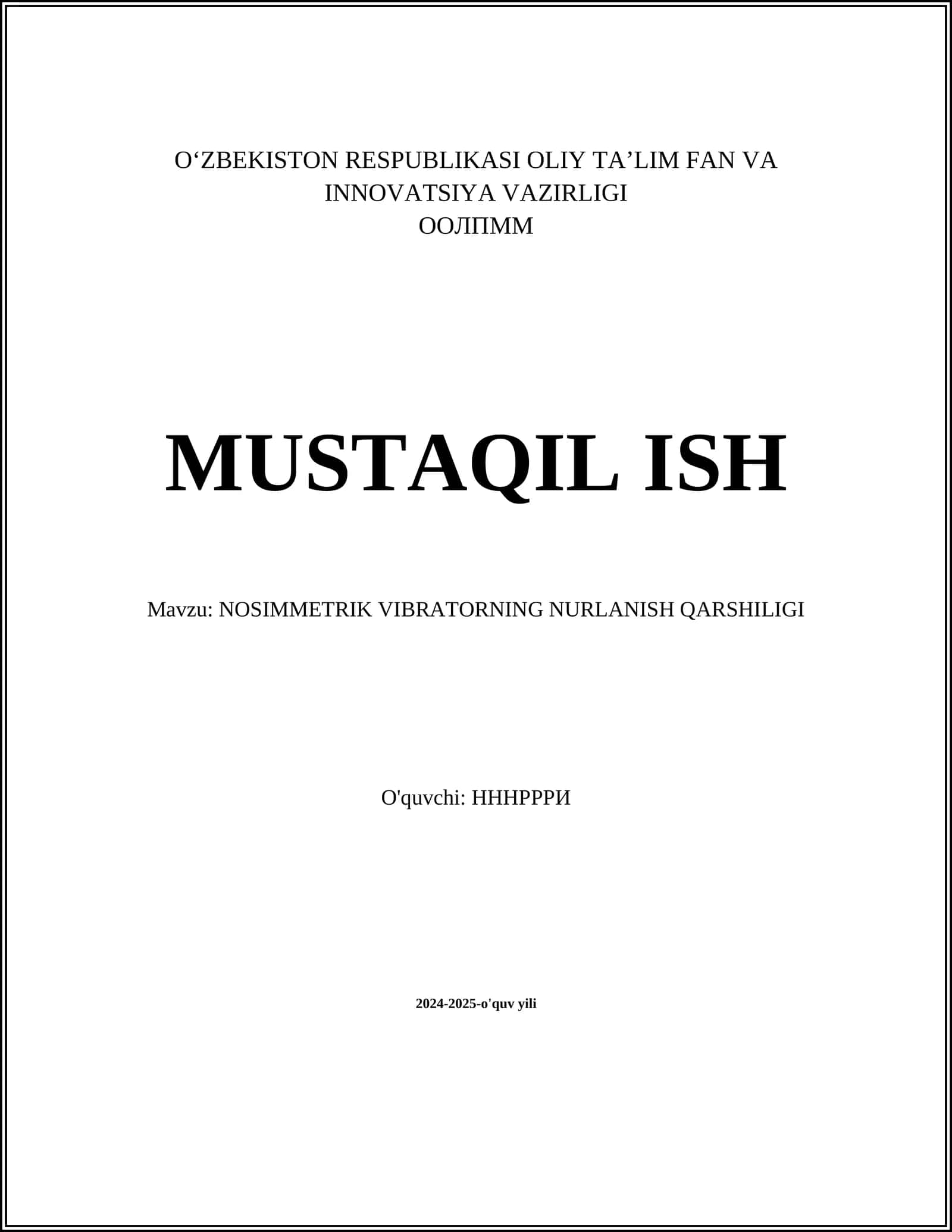 NOSIMMETRIK VIBRATORNING NURLANISH QARSHILIGI