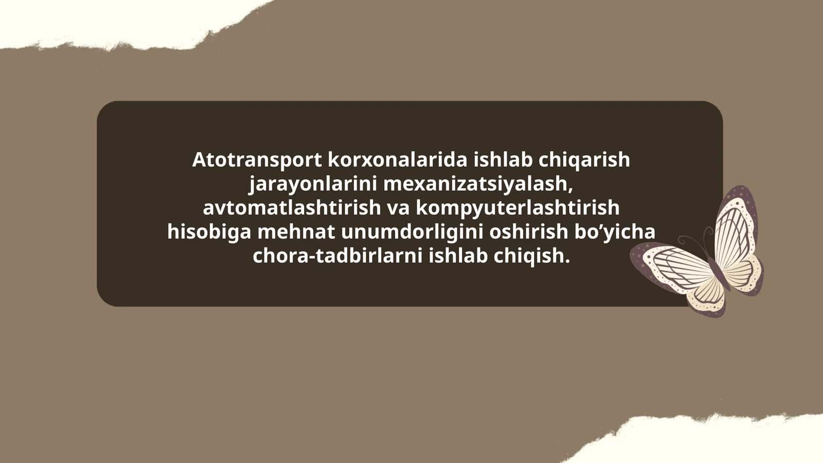 Atotransport korxonalarida ishlab chiqarish jarayonlarini mexanizatsiyalash
