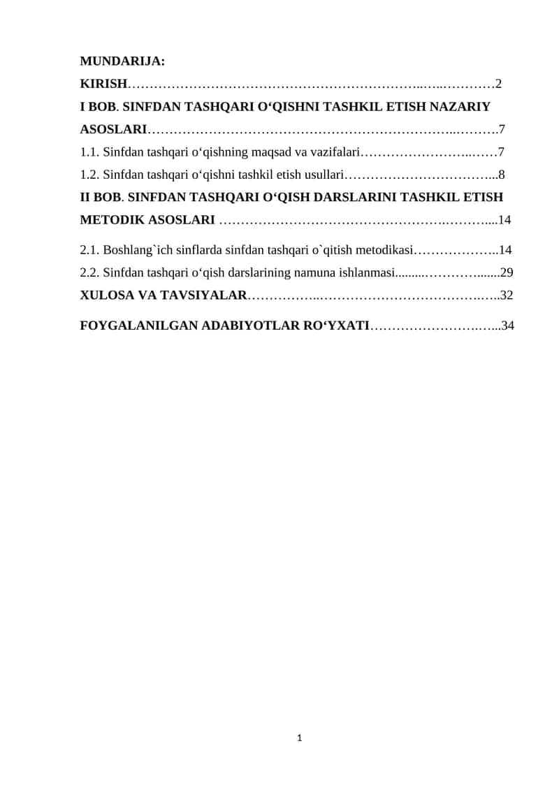 Sinfdan tashqari o‘qishni tashkil etish