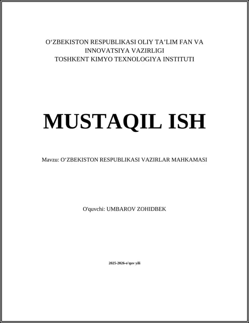 OʻZBEKISTON RESPUBLIKASI VAZIRLAR MAHKAMASI