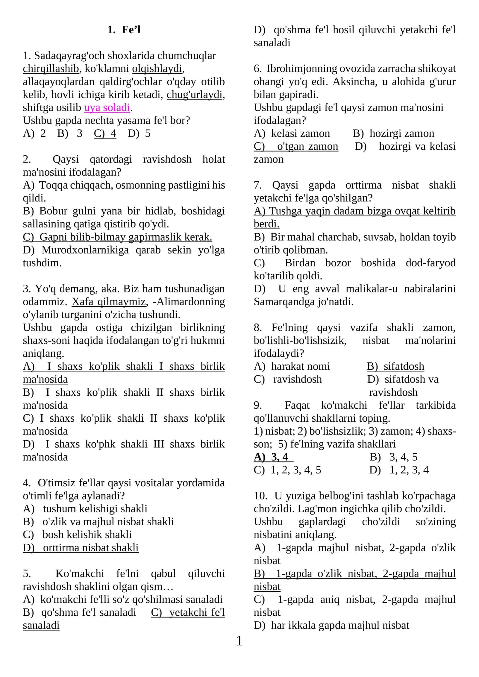 Fe’l test ona tili.
