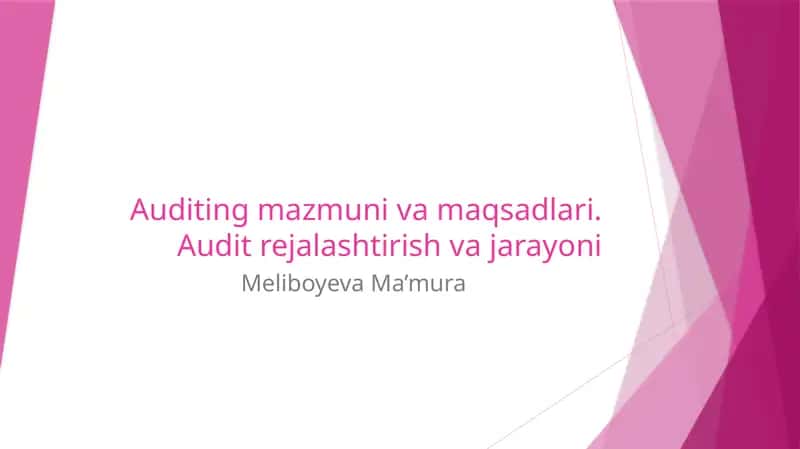 Auditing mazmuni va maqsadlari. Audit rejalashtirish va jarayoni