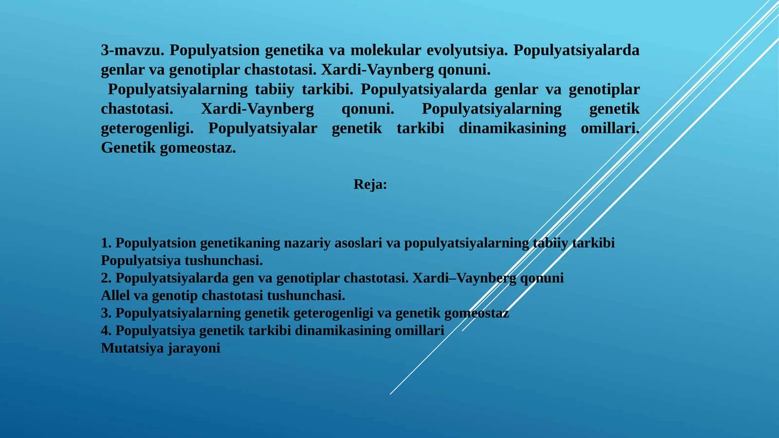 Populyatsion genetika va molekular evolyutsiya.Populyatsiyalarda genlar va genotiplar chastotasi.