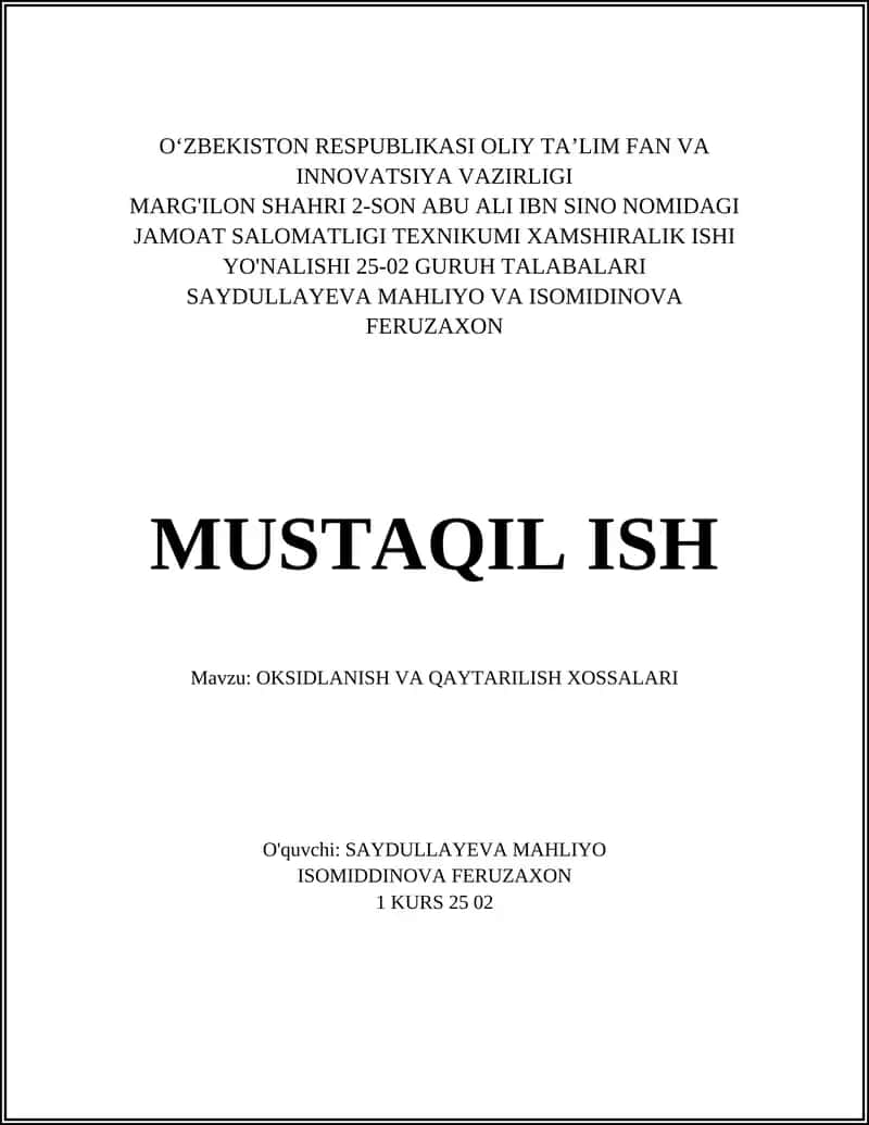Oksidlanish va qaytarilish