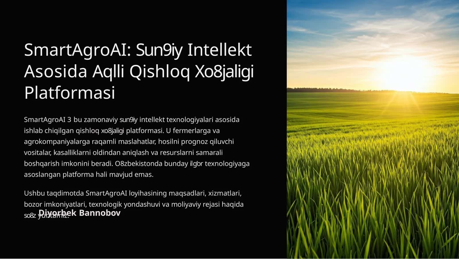 SmartAgroAI: Sun'iy Intellekt Asosida Aqlli Qishloq Xo'jaligi Platformasi