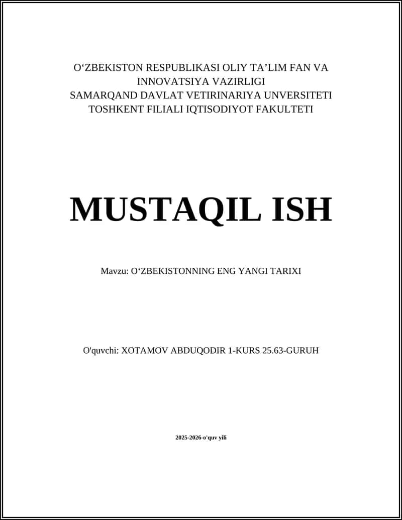 OʻZBEKISTONNING ENG YANGI TARIXI