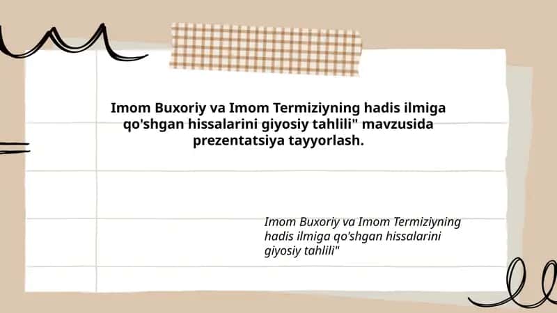 Imom Buxoriy va Imom Termiziyning hadis ilmiga qo'shgan hissalarini giyosiy tahlili"
