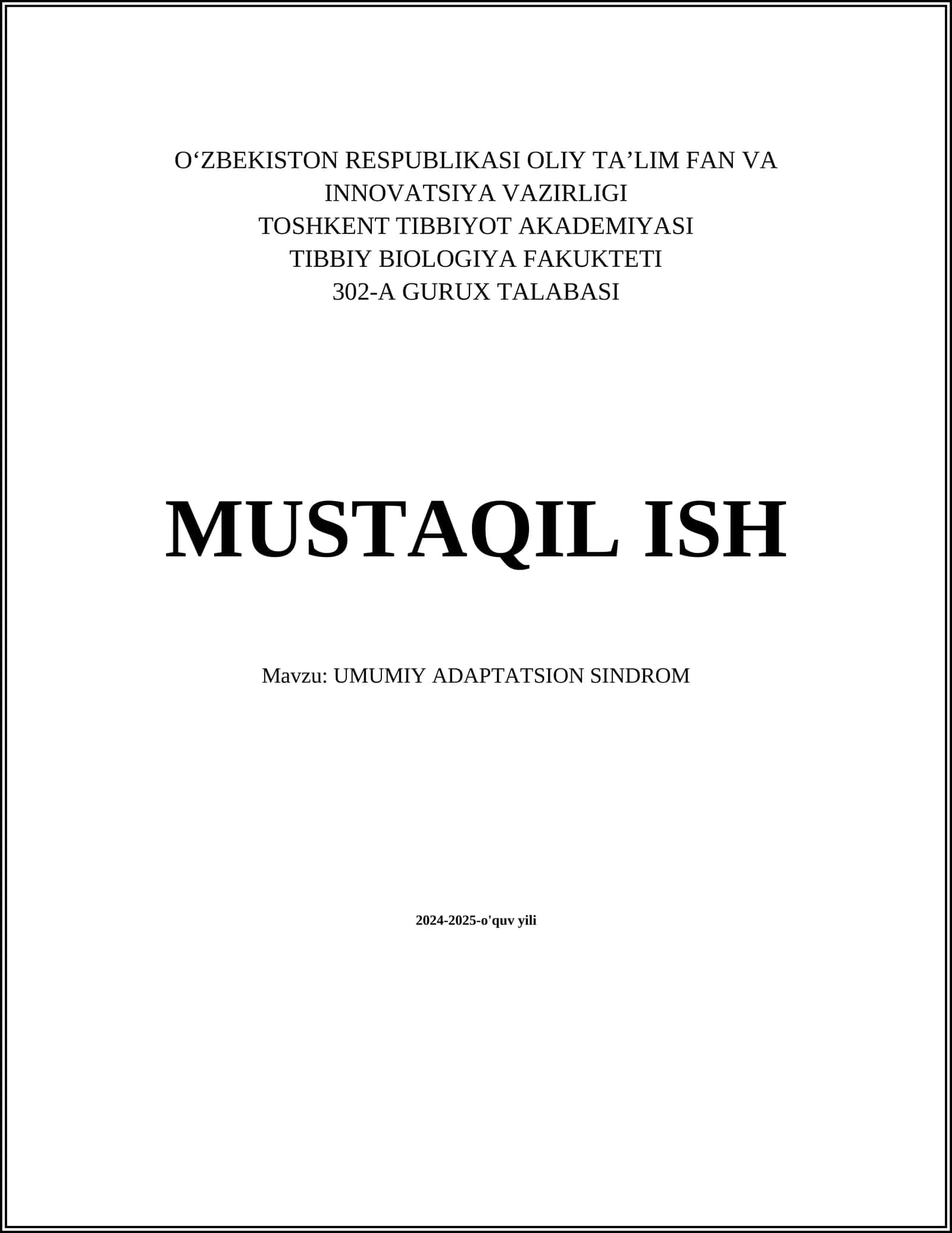 UMUMIY ADAPTATSION SINDROM