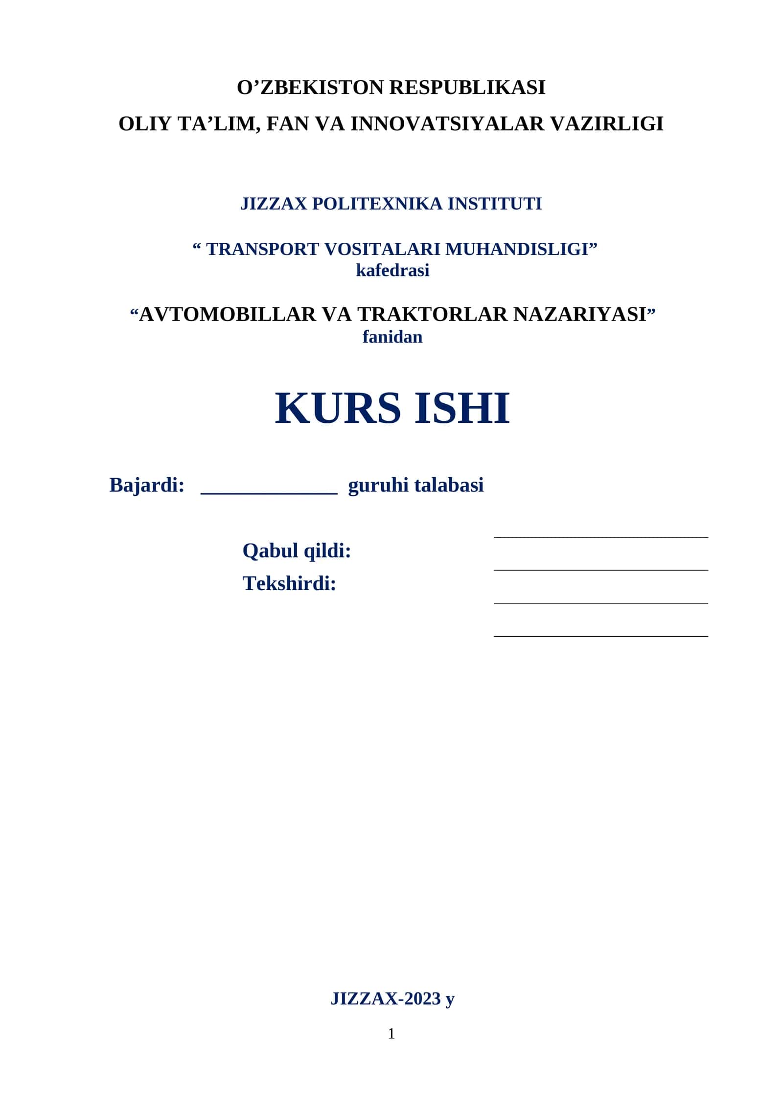TRANSPORT VOSITALARI MUHANDISLIGI"