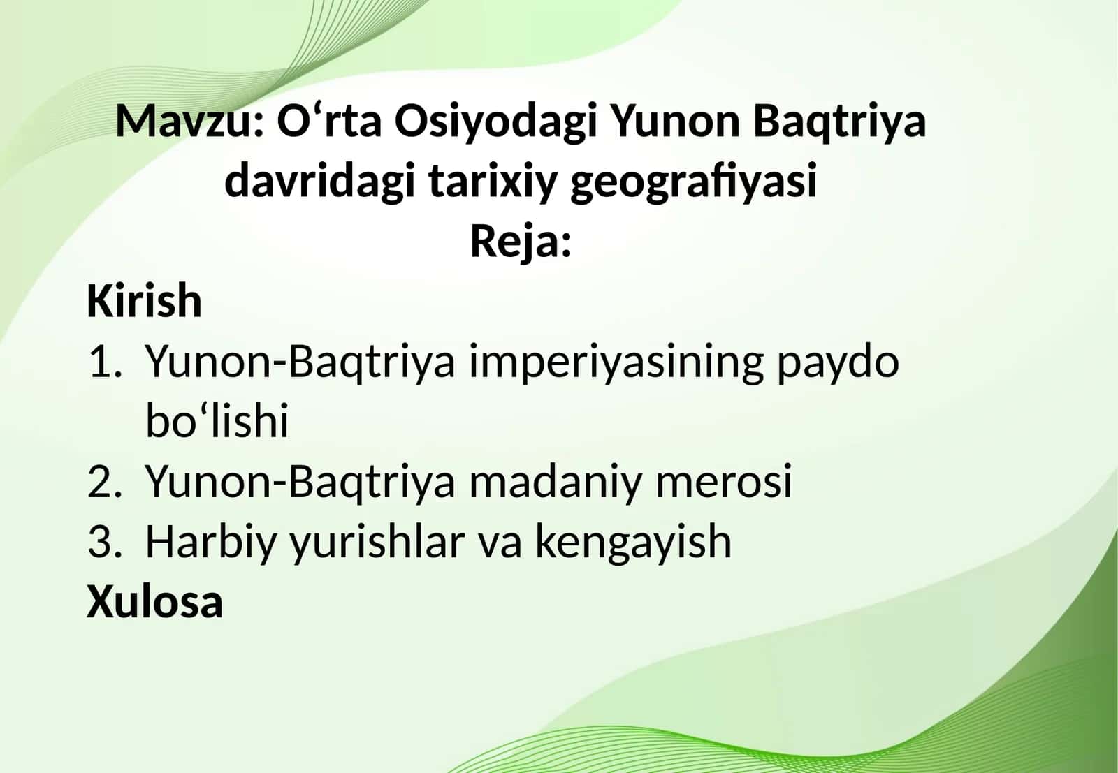 Oʻrta Osiyodagi Yunon Baqtriya davridagi tarixiy geografiyasi