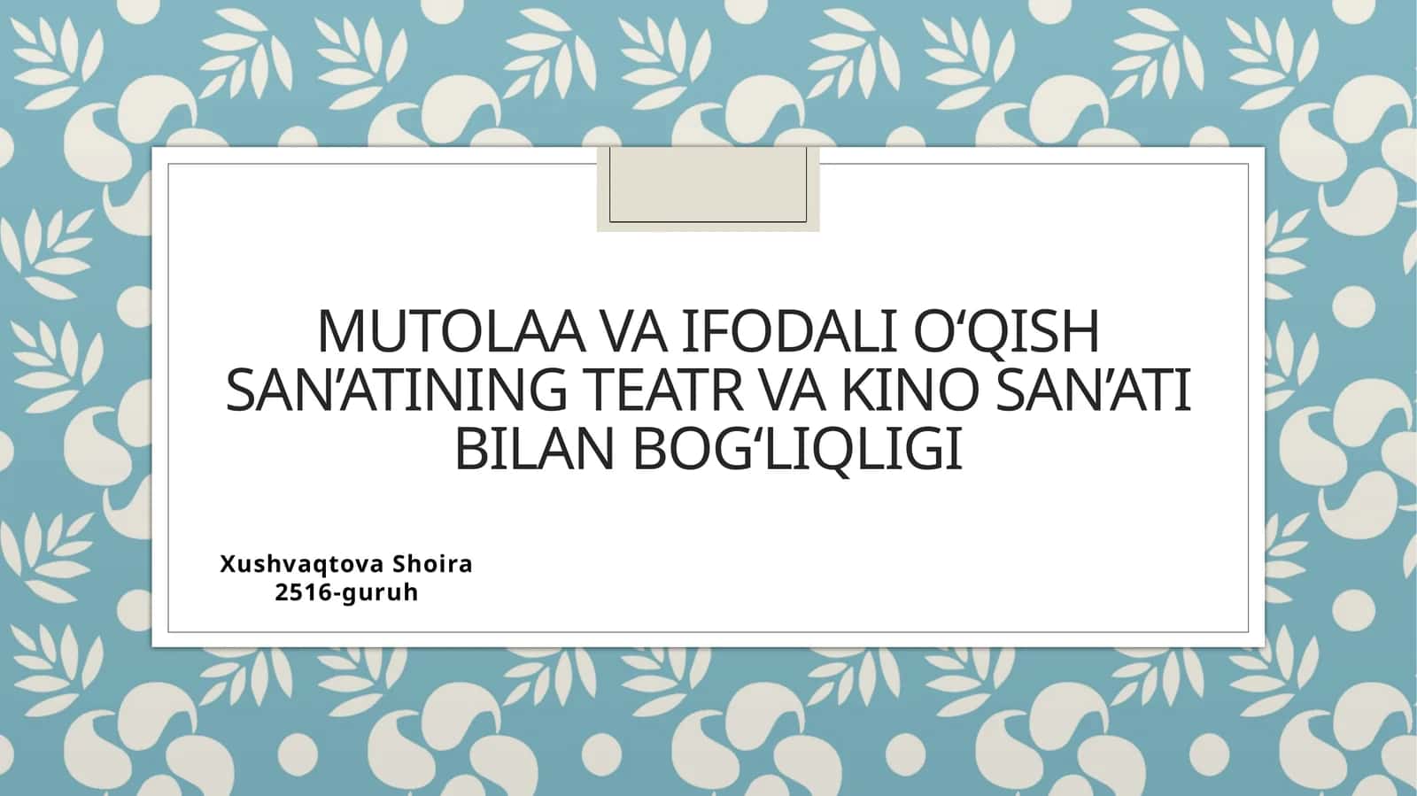 Mutolaa va ifodali o‘qish san’atining teatr va kino san’ati bilan bog‘liqligi