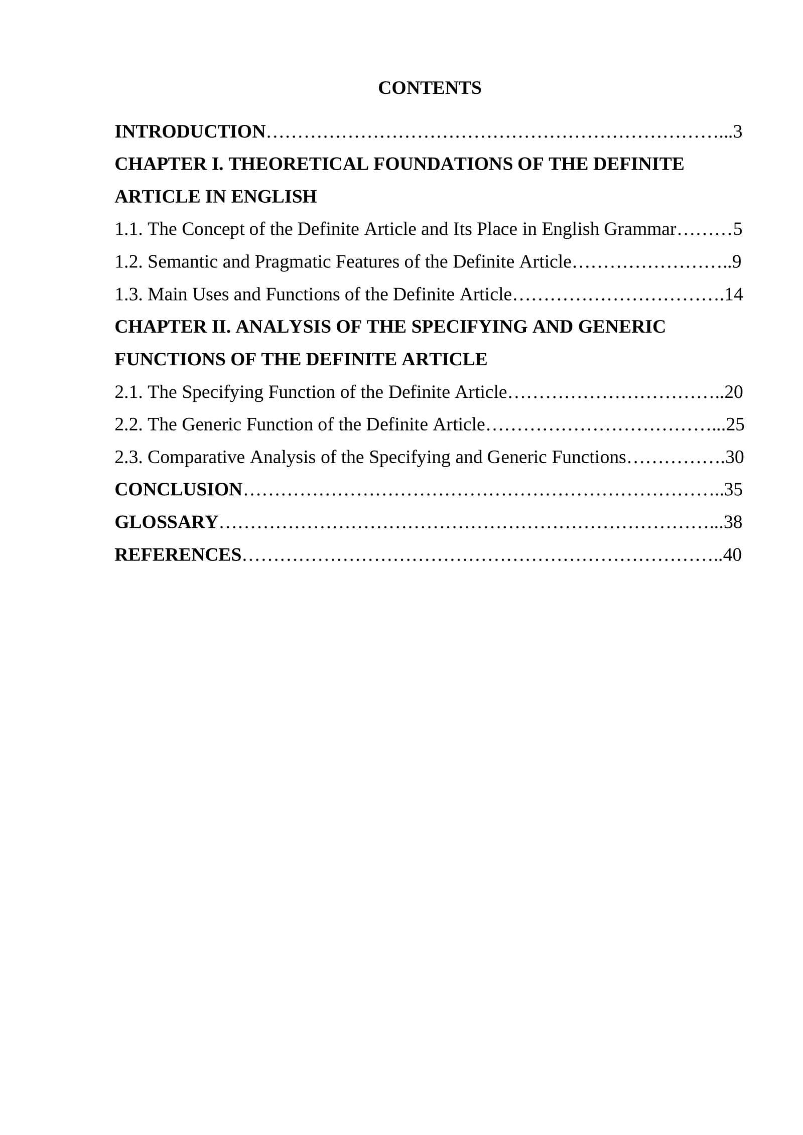 Specifying and Generic Functions of the Definite Article