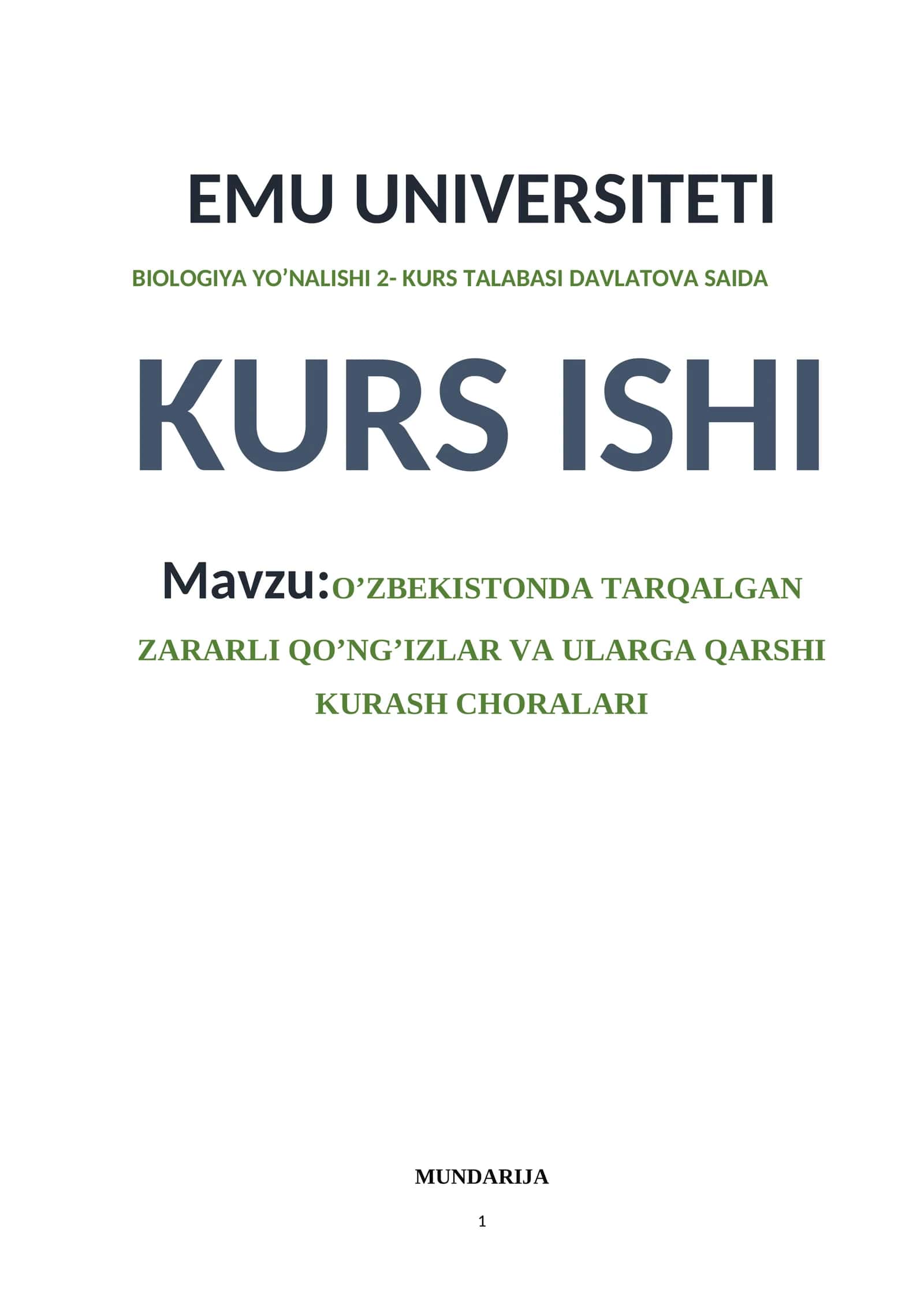 O’ZBEKISTONDA TARQALGAN ZARARLI QO’NG’IZLAR VA ULARGA QARSHI KURASH CHORALARI