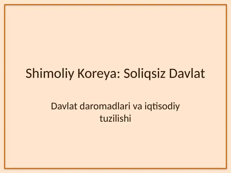 Shimoliy Koreya: Soliq tizimi
