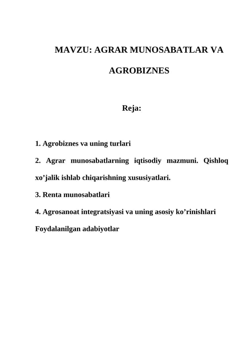 AGRAR MUNOSABATLAR VA AGROBIZNES