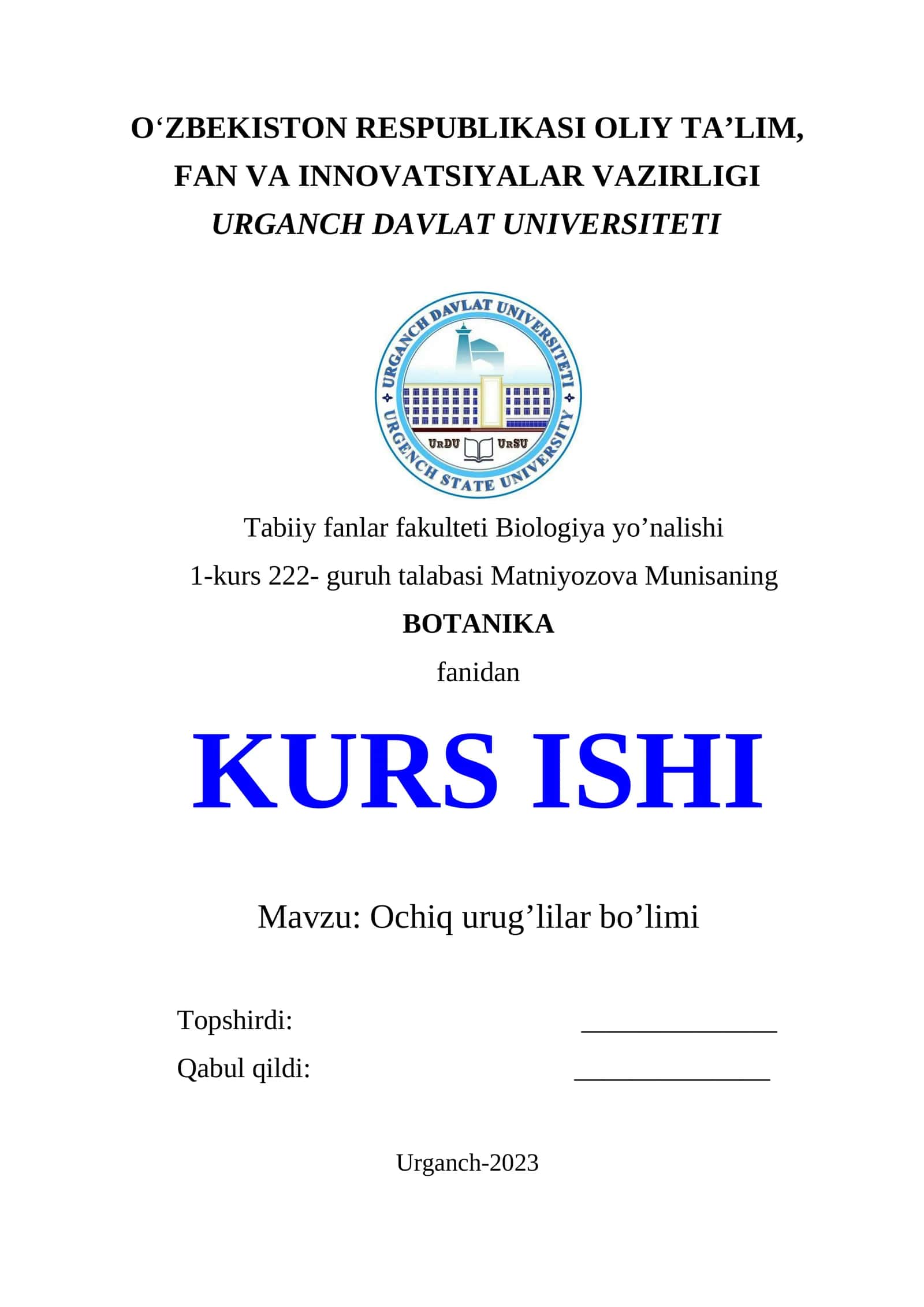 Ochiq urug'lilar bo'limi