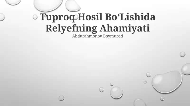 Tuproq Hosil BoʻLishida Relyefning Ahamiyati