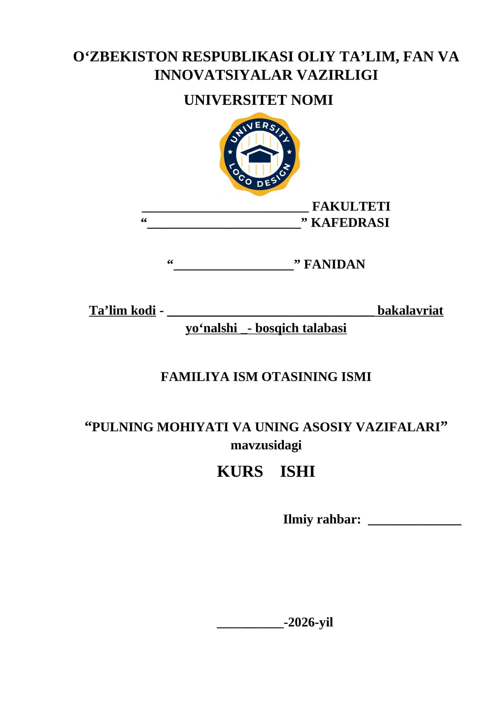 PULNING MOHIYATI VA UNING ASOSIY VAZIFALARI