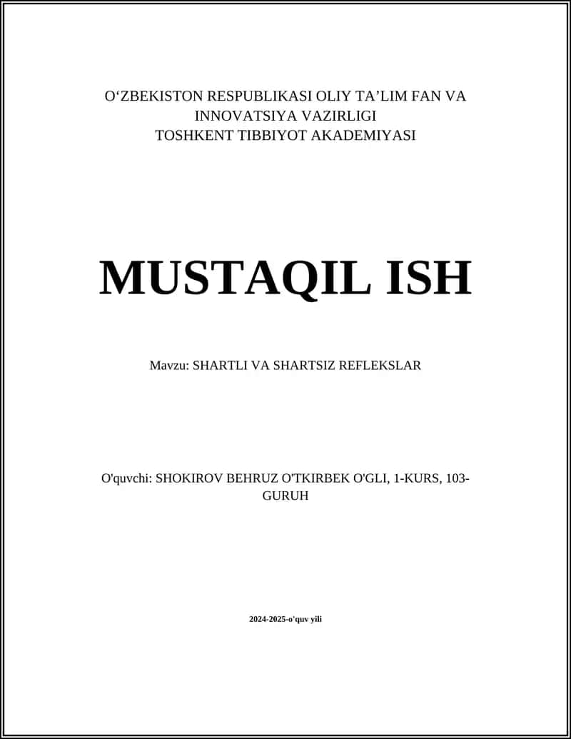 SHARTLI VA SHARTSIZ REFLEKSLAR