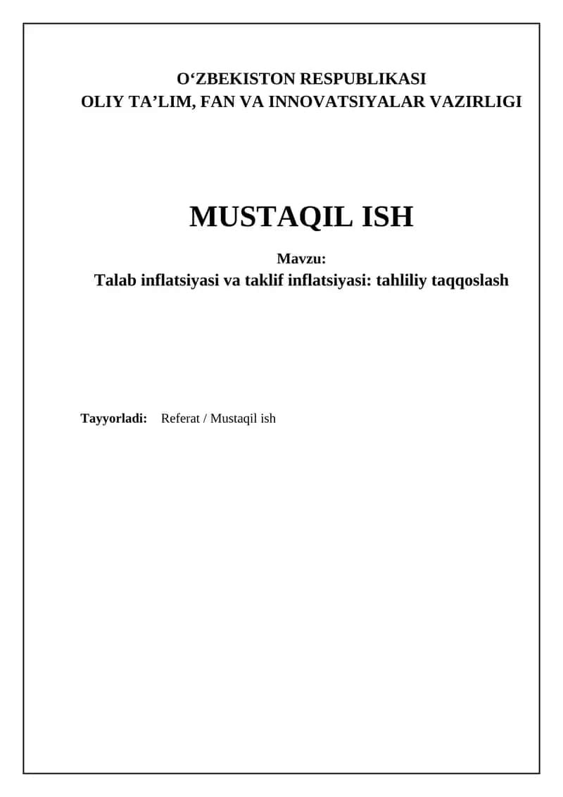 Talab inflatsiyasi va taklif inflatsiyasi: tahliliy taqqoslash