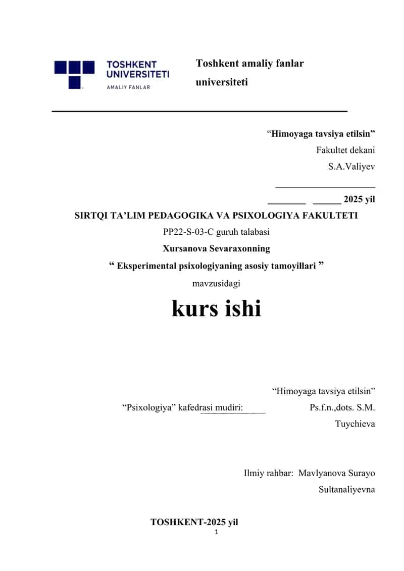 Eksperimental psixologiyaning asosiy tamoyillari