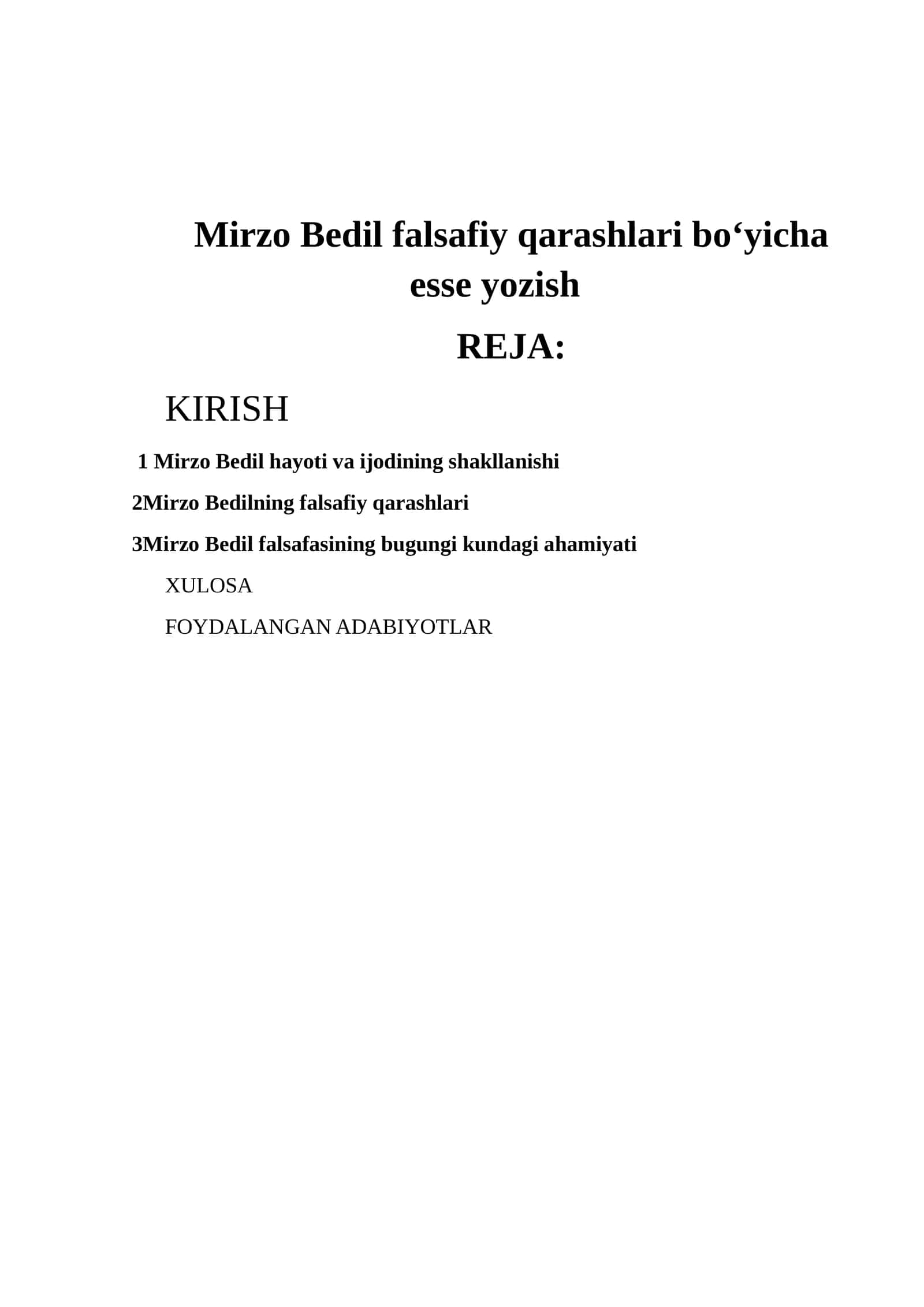 Mirzo Bedil falsafiy qarashlari bo‘yicha esse yozish