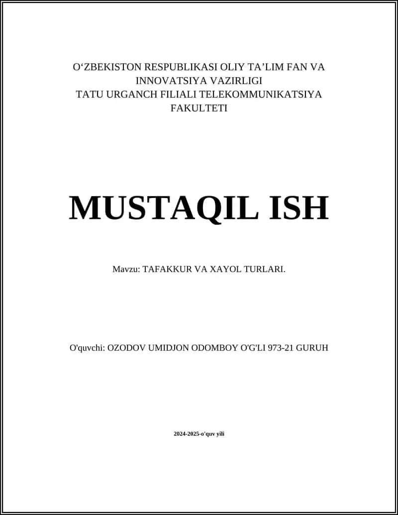 TAFAKKUR VA XAYOL TURLARI
