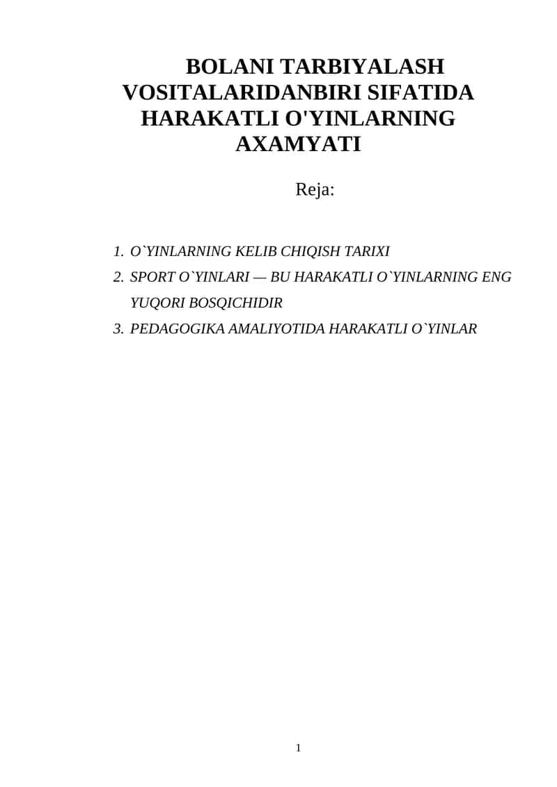 PEDAGOGIKA AMALIYOTIDA HARAKATLI O`YINLAR