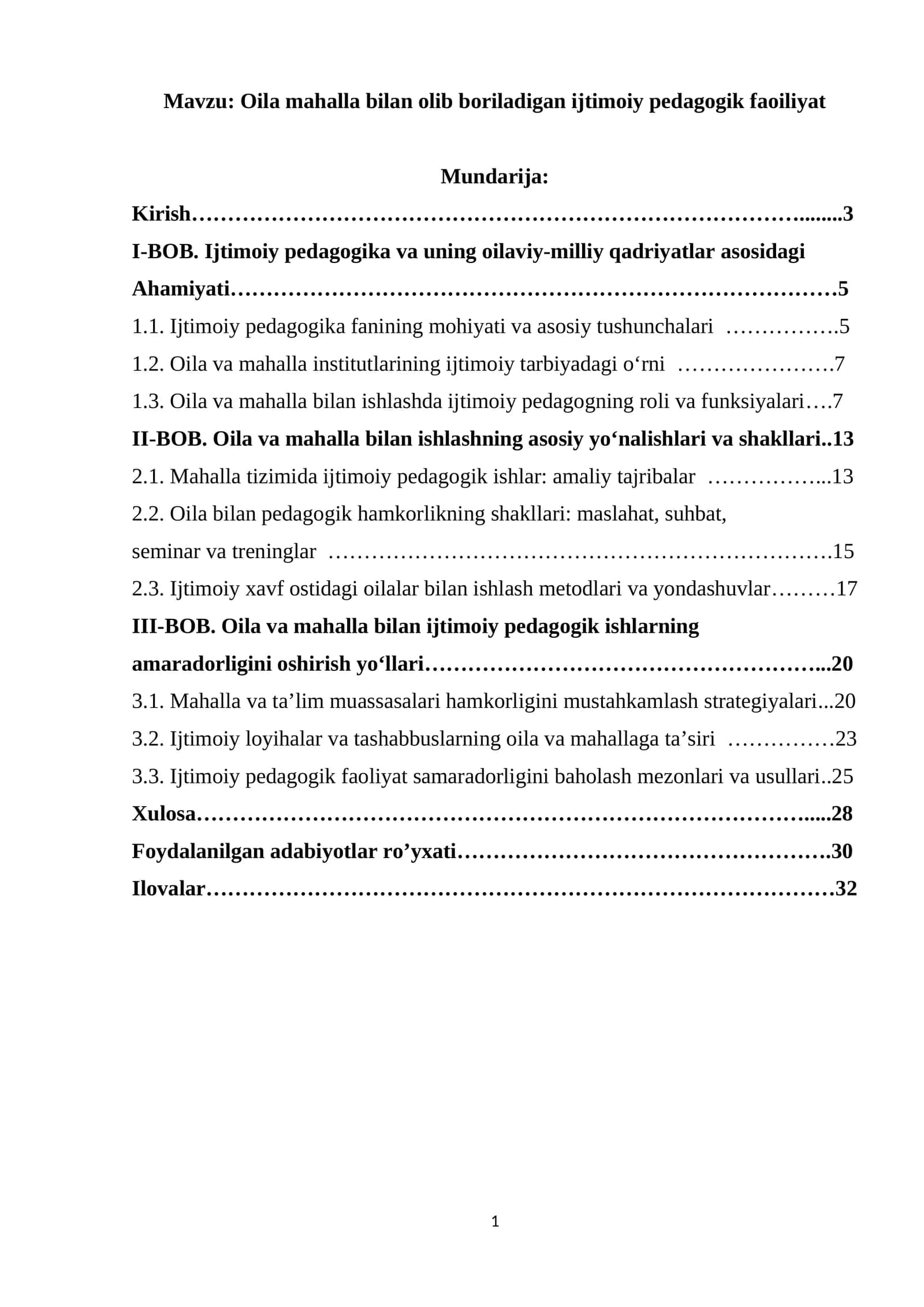 Oila mahalla bilan olib boriladigan ijtimoiy pedagogik faoiliyat