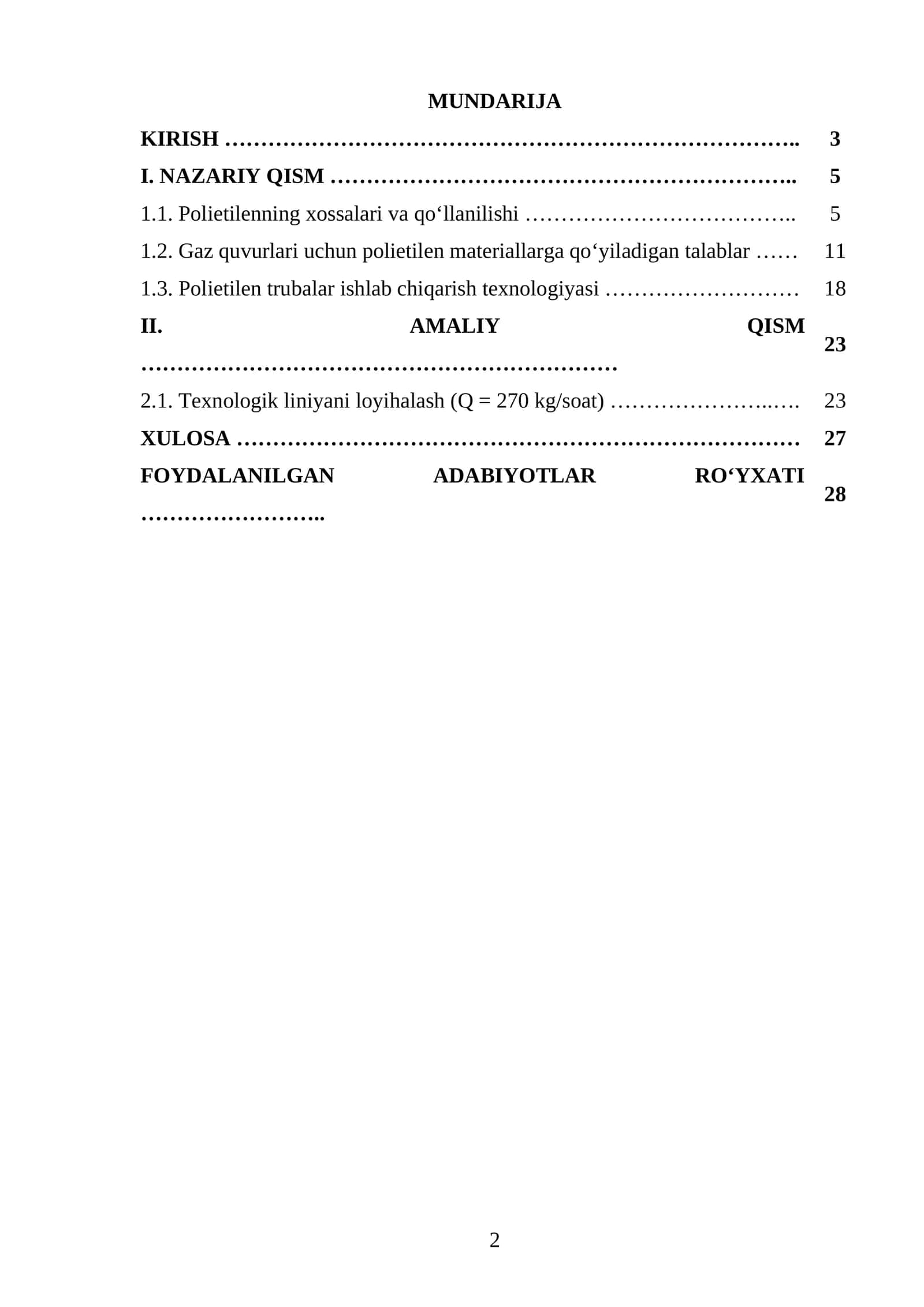 Markasi P-Y337 boʻlgan PE dan gaz uchun moʻljallangan truba chiqarish texnologik liniyasini loyihalash. Q=270 kg/soat