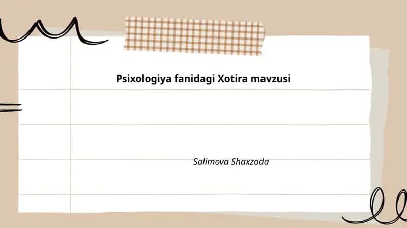 Psixologiya fanidagi Xotira mavzusi