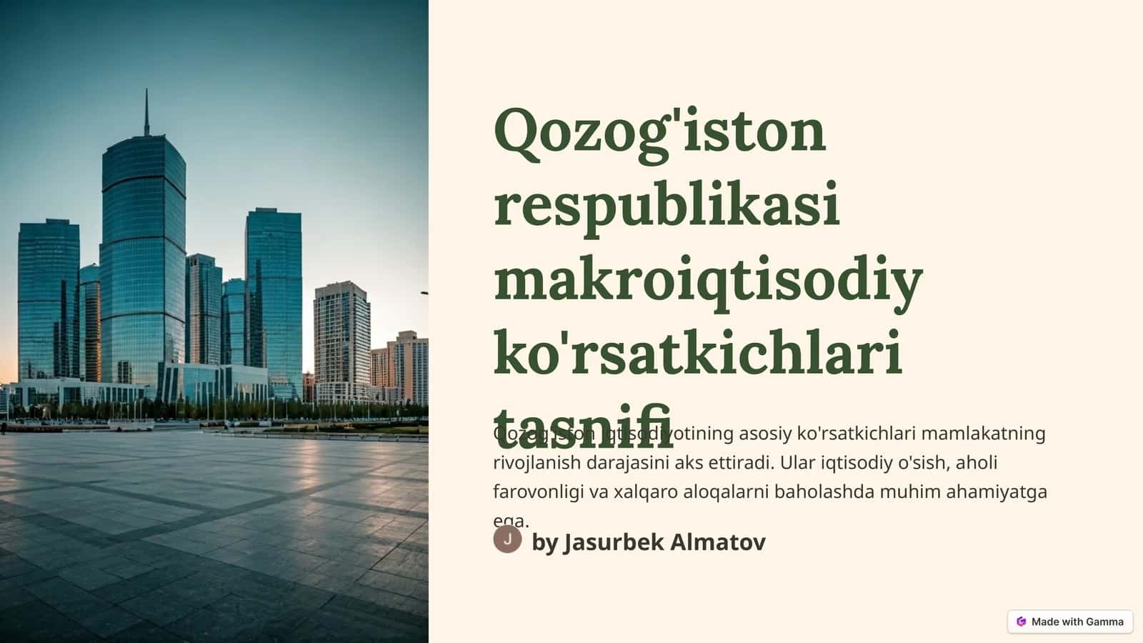 Qozog'iston respublikasi makroiqtisodiy ko'rsatkichlari tasnifi
