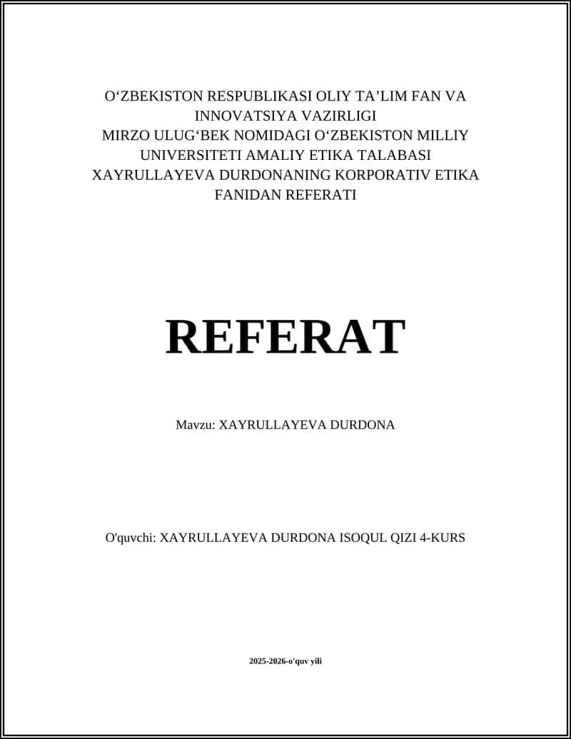 XAYRULLAYEVA DURDONA REFERAT