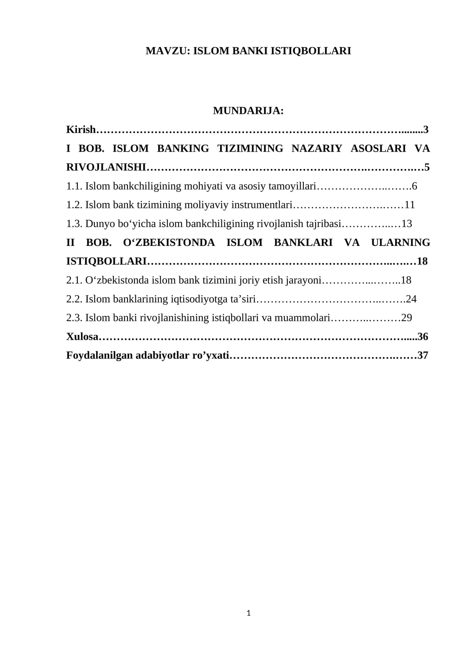 ISLOM BANKI ISTIQBOLLARI
