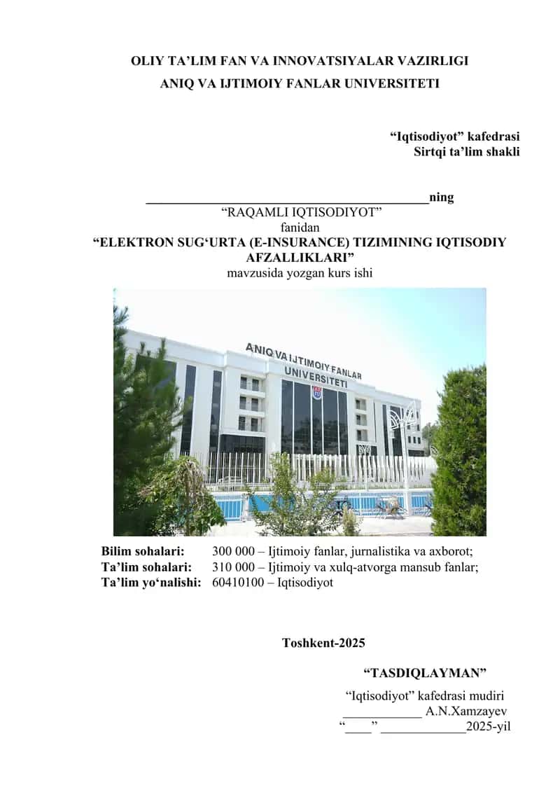 Elektron Sug'urta (E-Insurance) Tizimining Iqtisodiy Afzalliklari