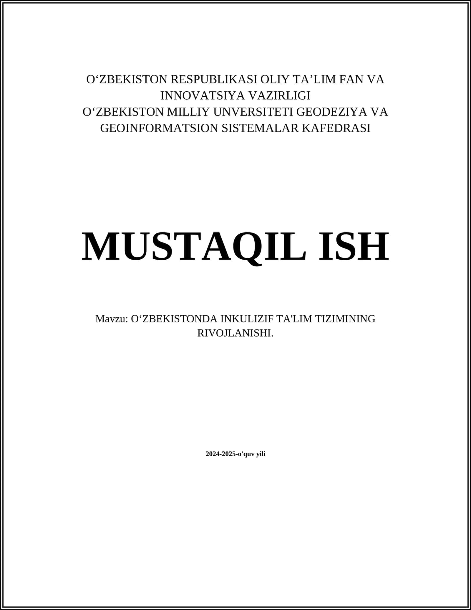 OʻZBEKISTONDA INKULIZIF TA'LIM TIZIMINING RIVOJLANISHI