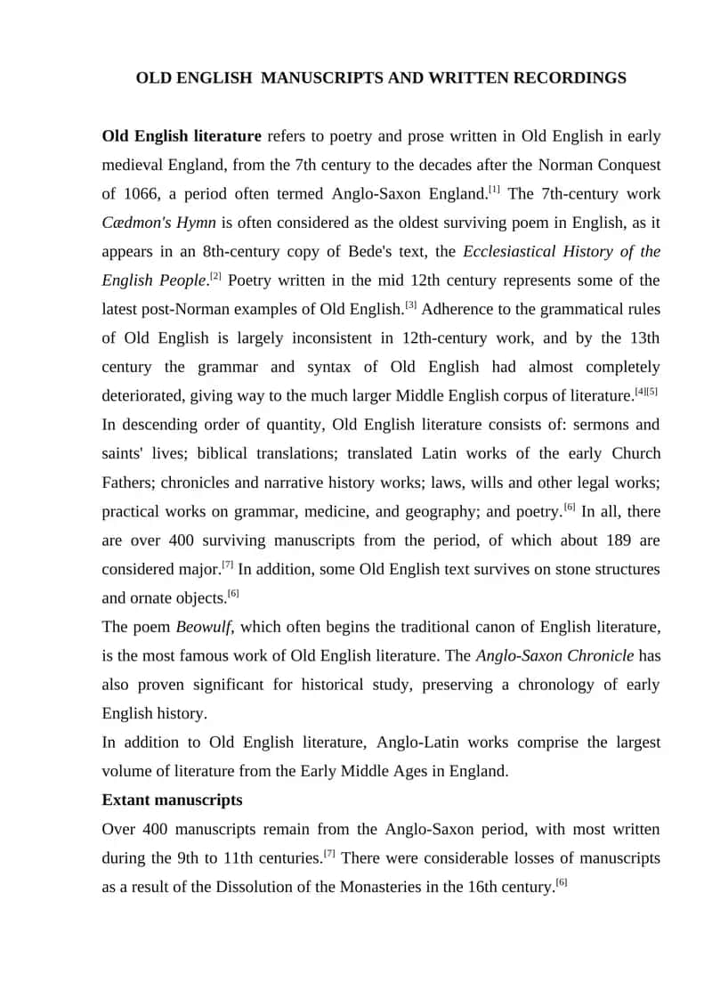 Old English Manuscripts and Written Recordings
