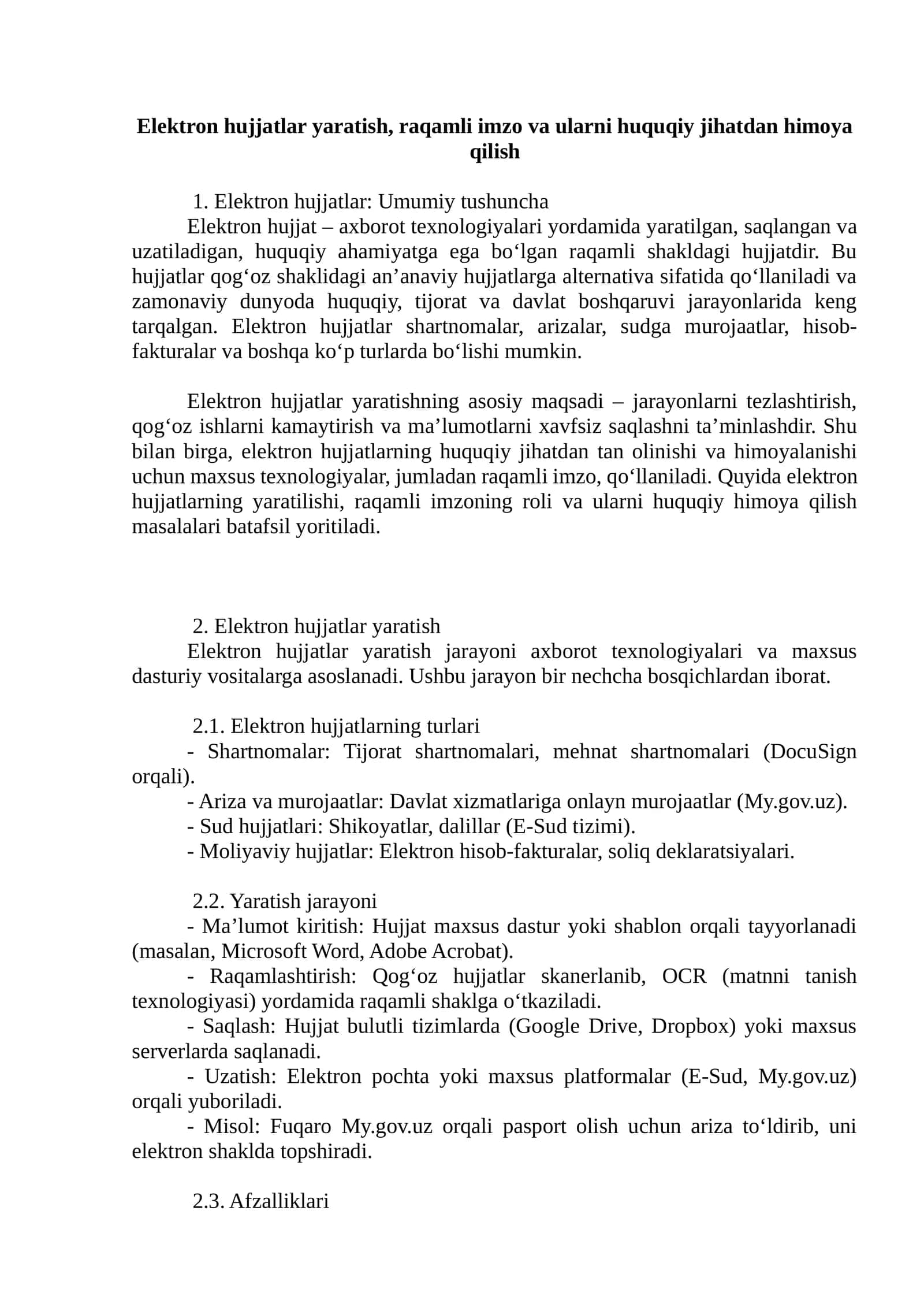 Elektron hujjatlar yaratish