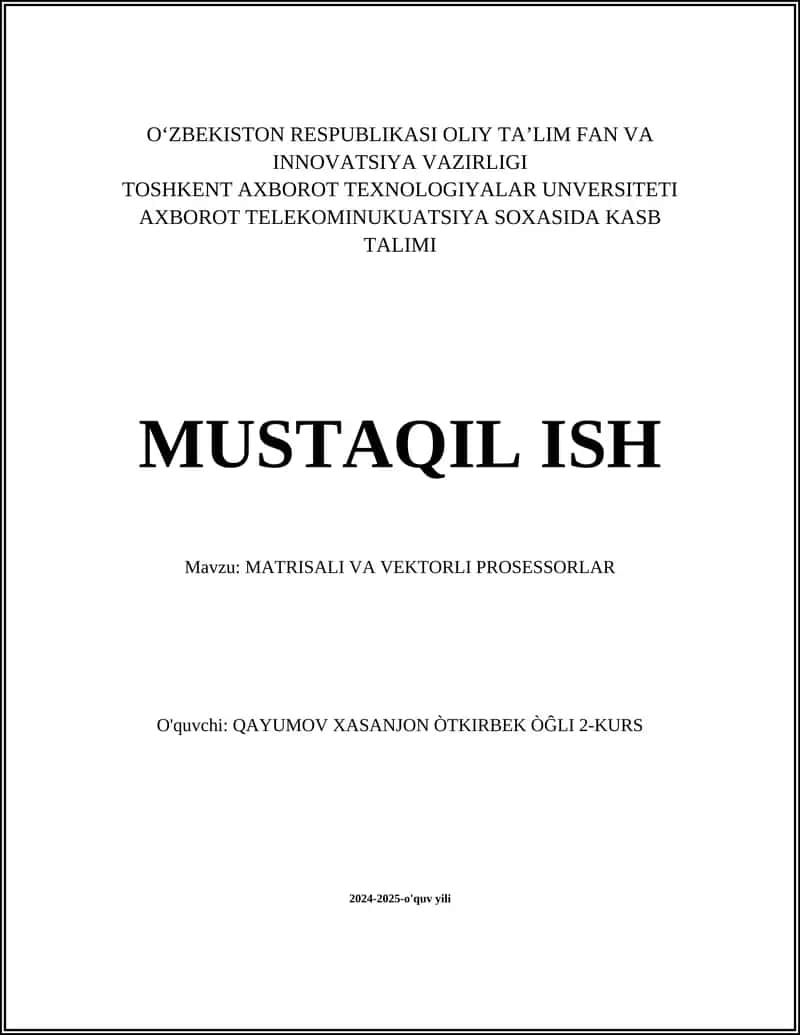 MATRISALI VA VEKTORLI PROSESSORLAR