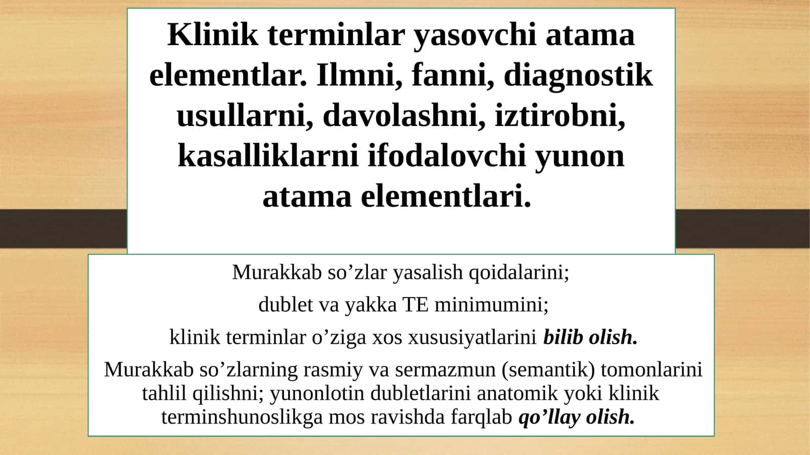 Klinik terminlari asosiy atama elementlari