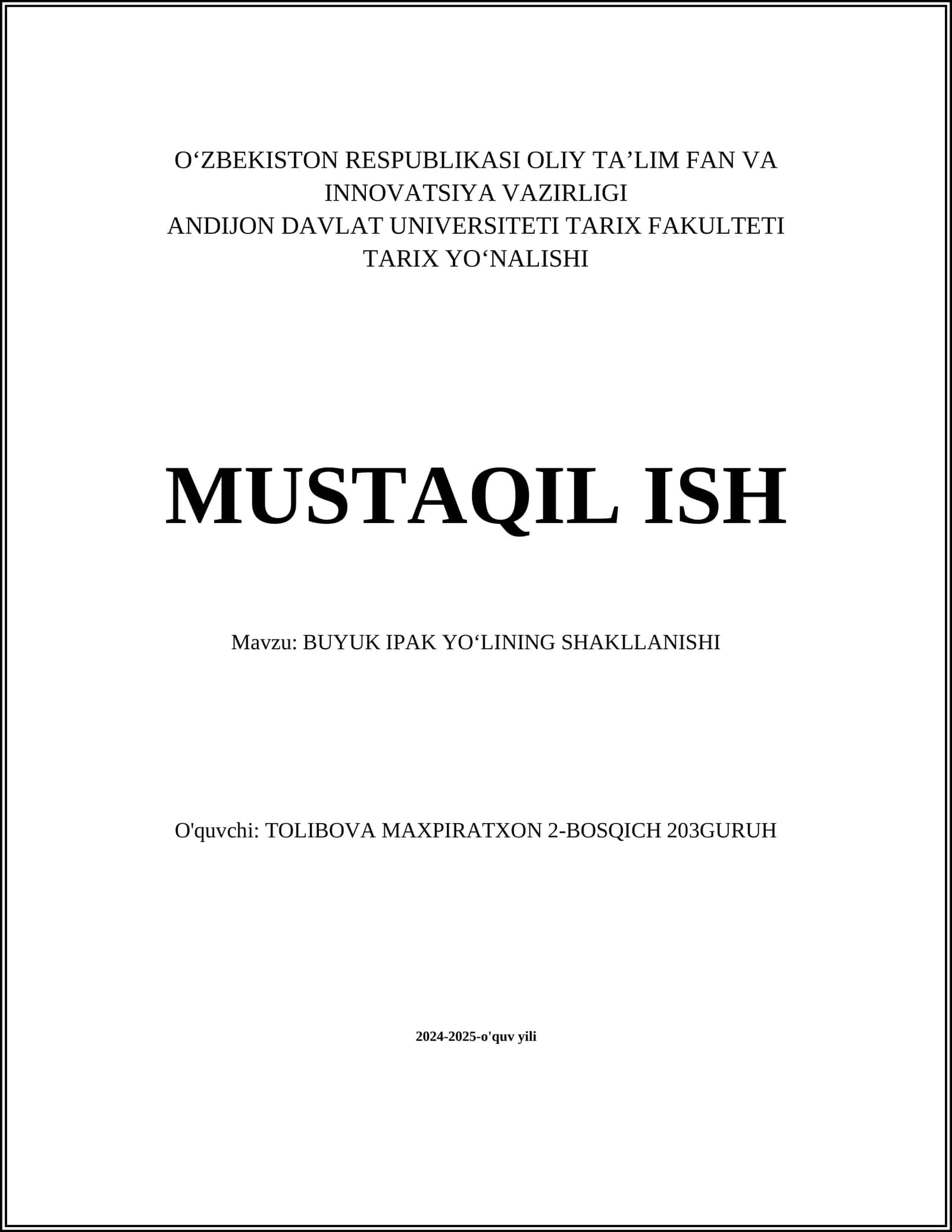 BUYUK IPAK YOʻLINING SHAKLLANISHI