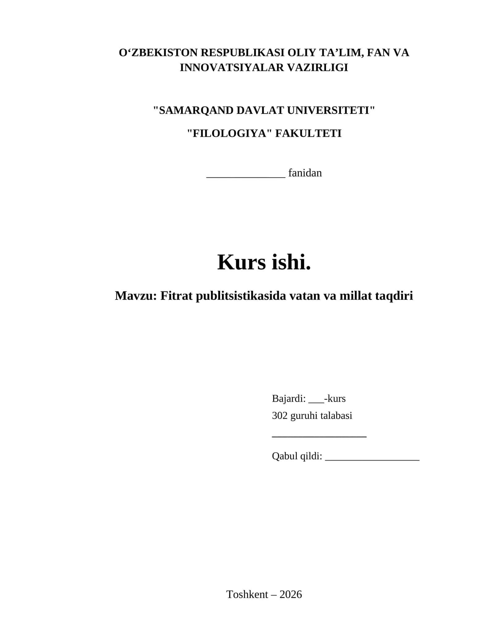 Fitrat publitsistikasida vatan va millat taqdiri