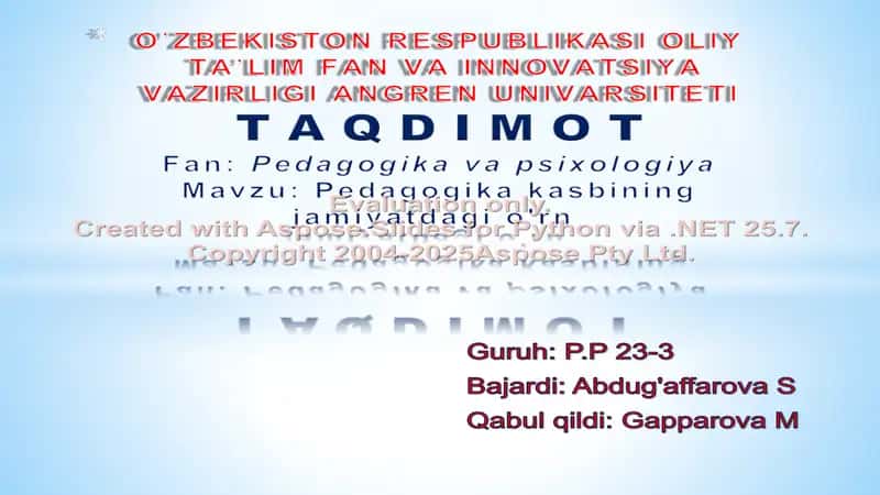 Pedagogika kasbining jamiyatdagi o'rni