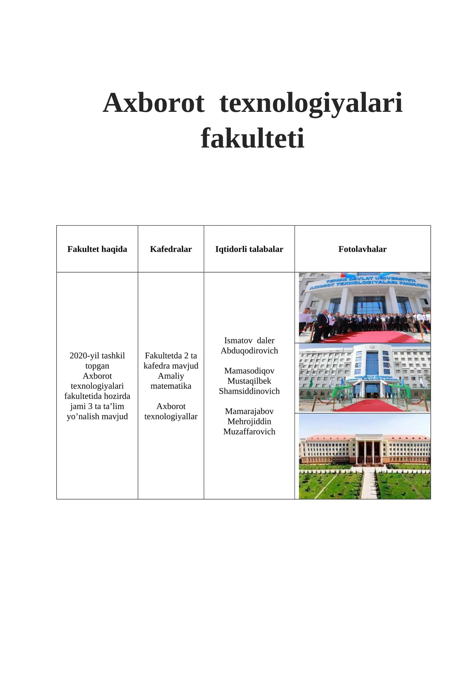 Axborot texnologiyalari fakulteti
