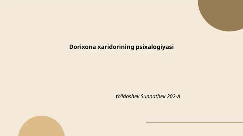 Dorixona xaridorining psixalogiyasi